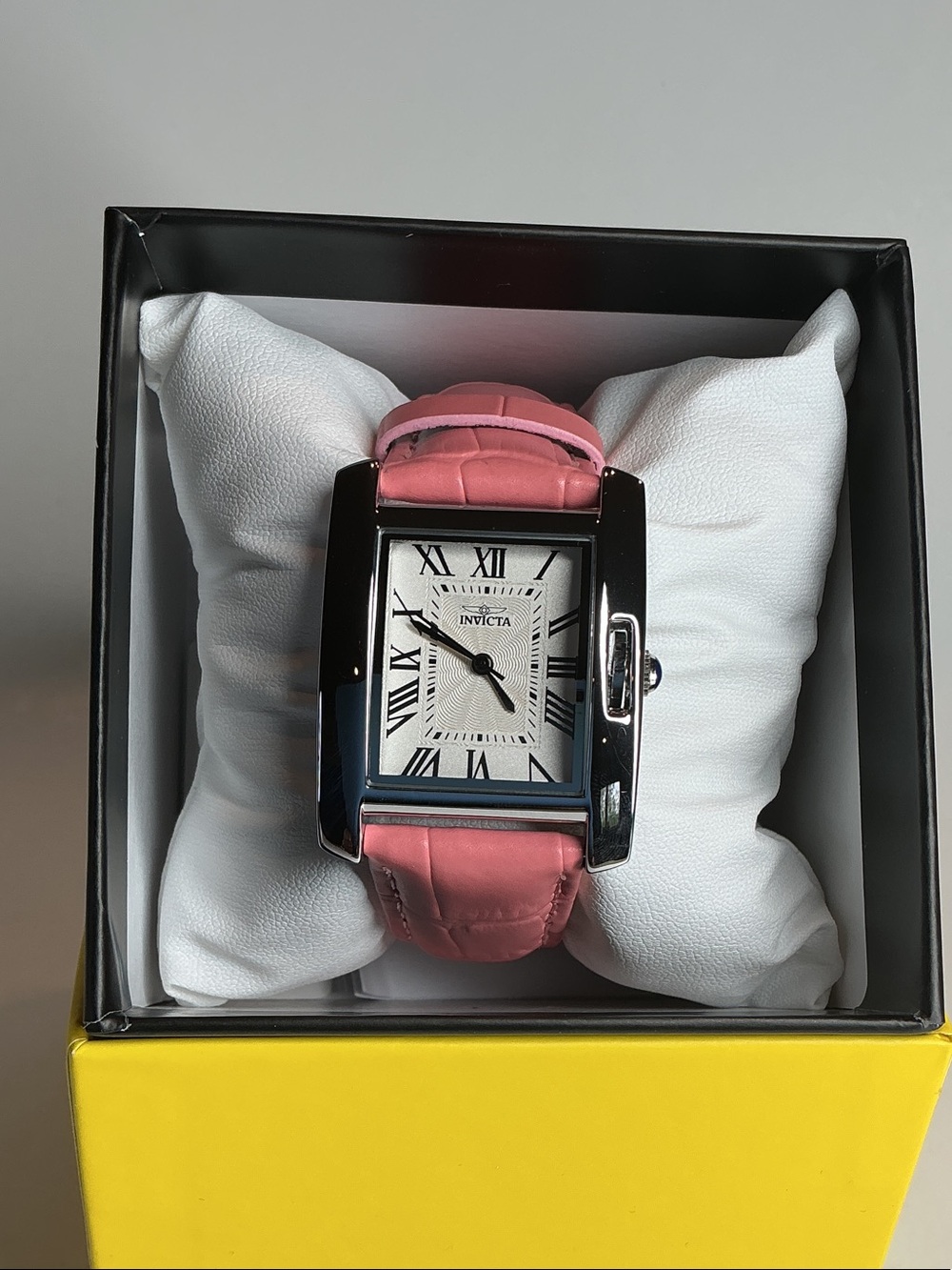 Invicta Ladies' Rectangle Watch with Pink Leather Strap and Silver Case